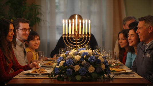 Blossoming Traditions: Illuminate Your Hanukkah with Elegant Blue & White Blooms